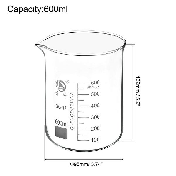 2pcs 600ml Low Form Glass Beaker 3.3 Borosilicate Lab Measuring Cups - Clear