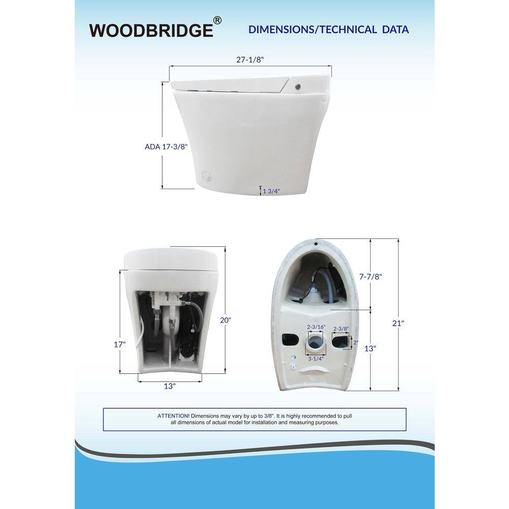 WOODBRIDGE Intelligent Chair Height 1.0 GPF 1.6 GPF Elongated Toilet in White with Auto Flush and Foot Sensor Operation HT0069