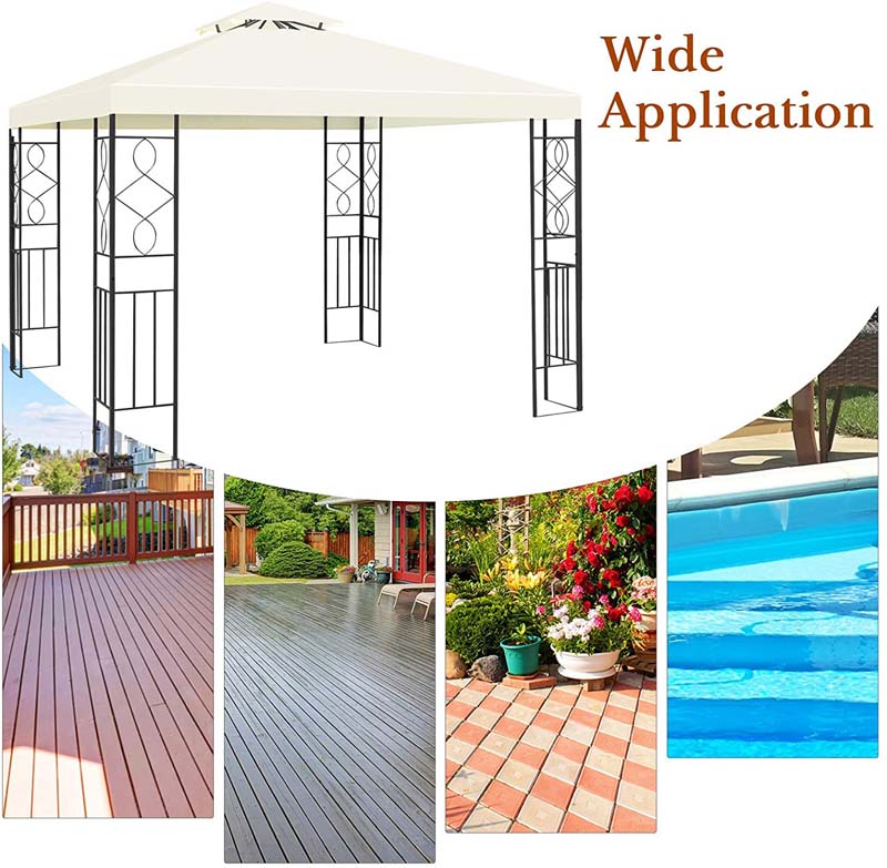 10 x 10 FT Patio Metal Gazebo with 2 Tier Vented Roof, Outdoor Canopy Gazebo Tent Grill BBQ Shelter