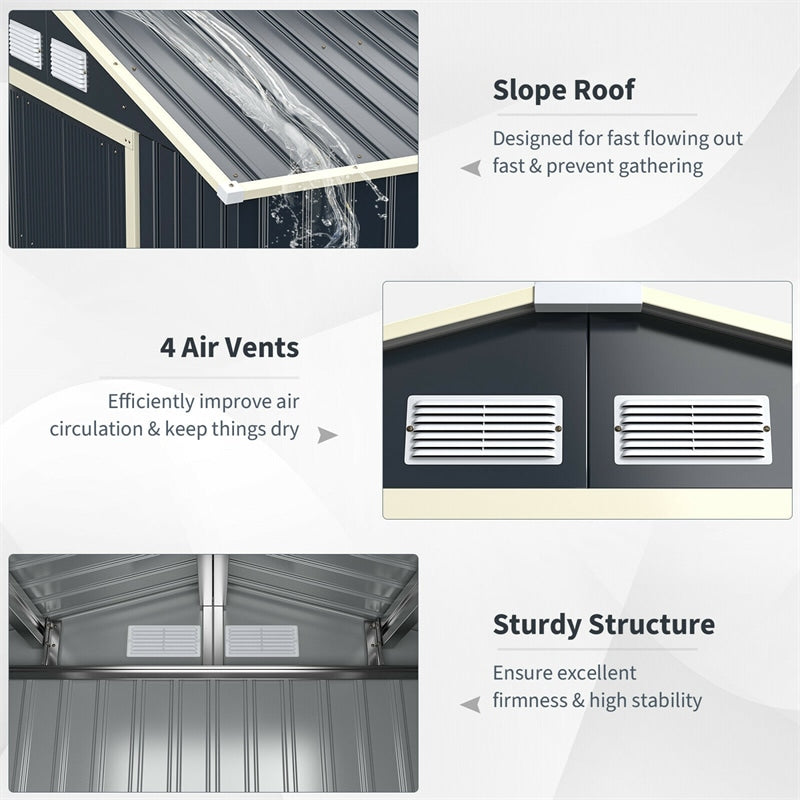 11' x 8' Outdoor Metal Storage Shed Backyard Shed Garden Tool Storage Cabinet with 4 Vents & Lockable Double Sliding Door