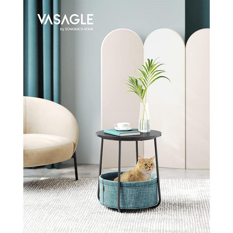 Round Modern Nightstand With Fabric Basket