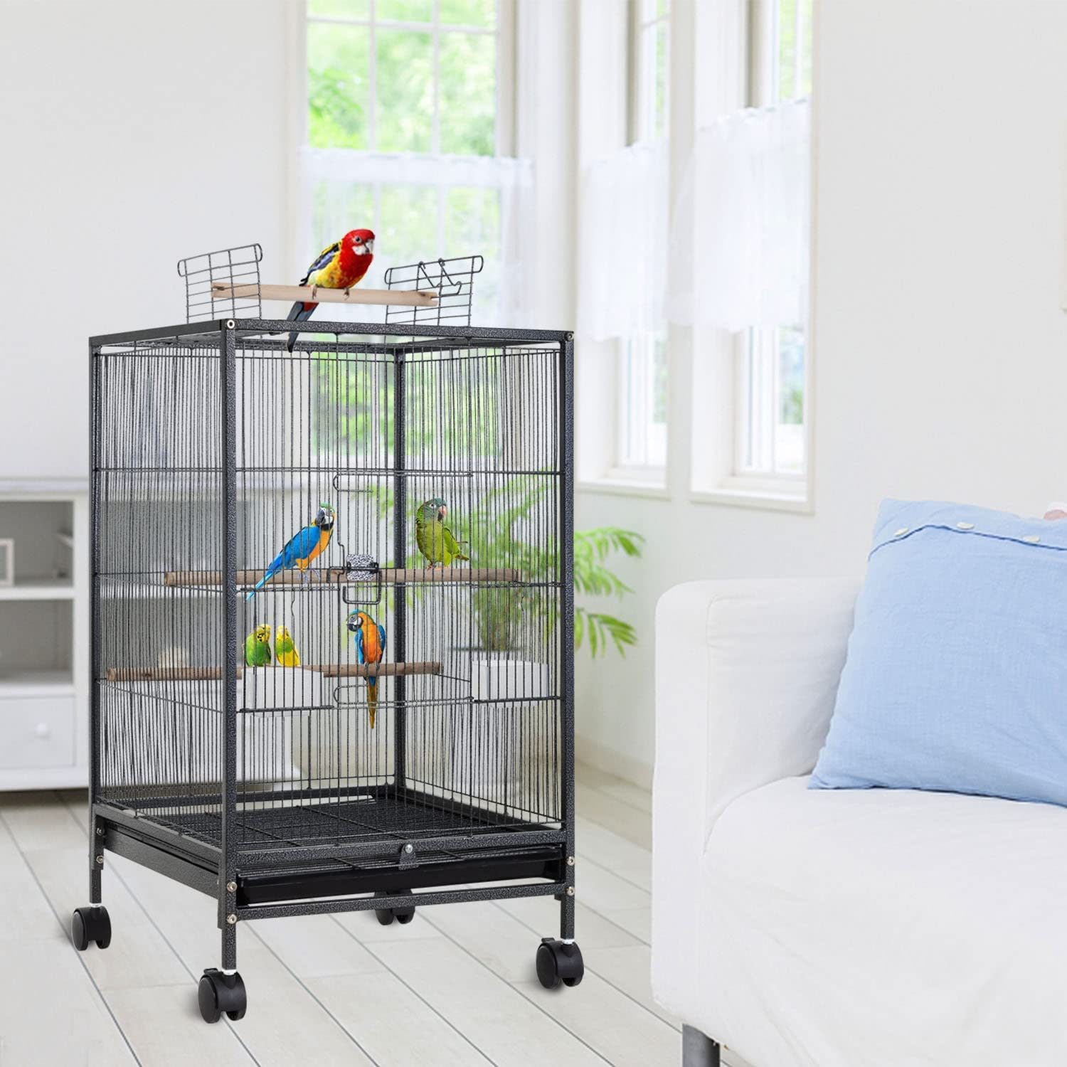 YRLLENSDAN Large Bird Cage for Parakeets， Heavy Duty 35 inch Height Bird Cages with Stand for Cocktails Parakeet Parrot Cage Birdcage for Parrots Conure Lovebird Cockatiel