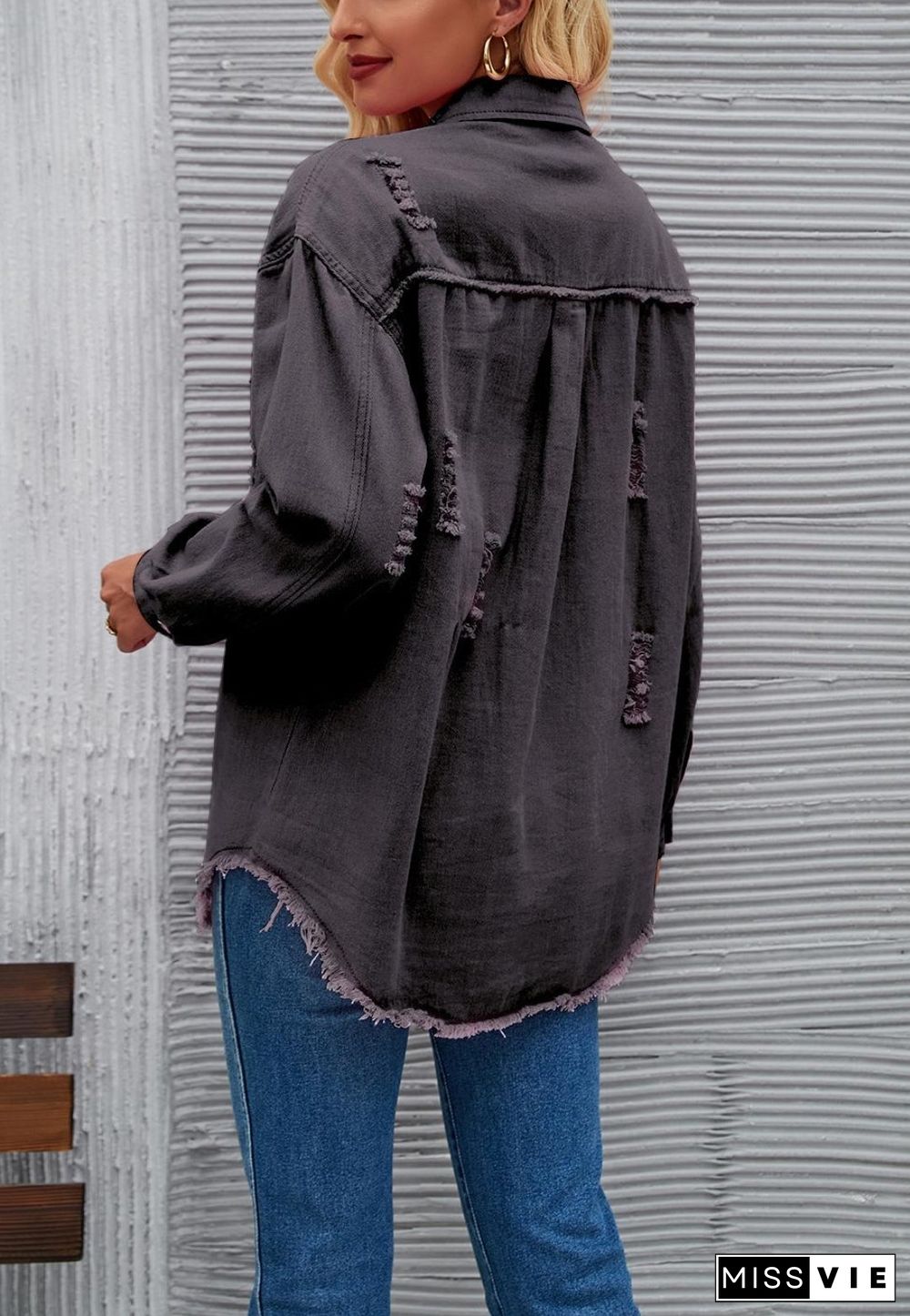 Solid Color Distressed Jacket