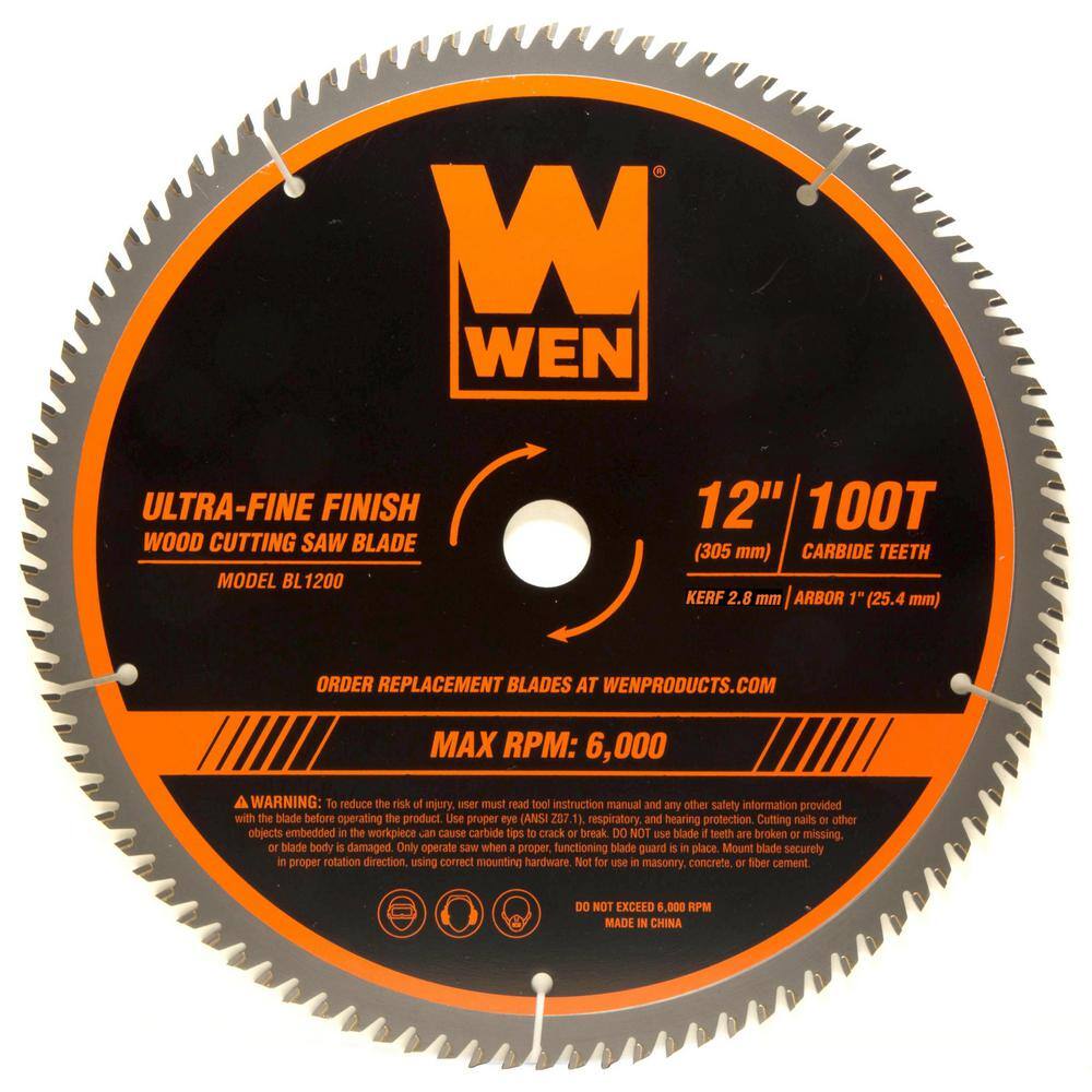 WEN 12 in. 100-Tooth Carbide-Tipped Ultra-Fine Finish Professional Woodworking Saw Blade for Miter Saws and Table Saws BL1200