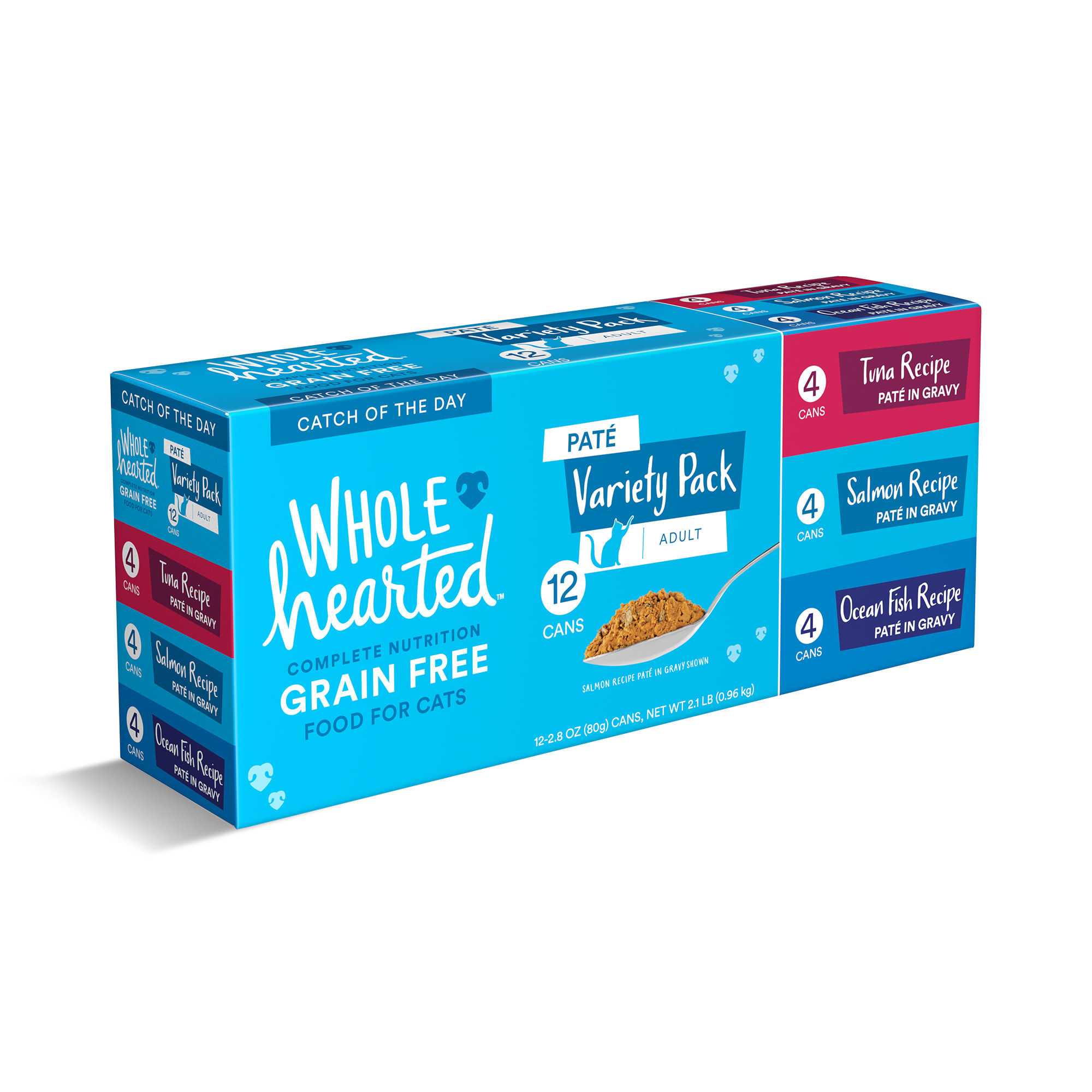 WholeHearted Grain Free Pate Catch of the Day Wet Cat Food Variety Pack for All Life Stages， 2.8 oz.