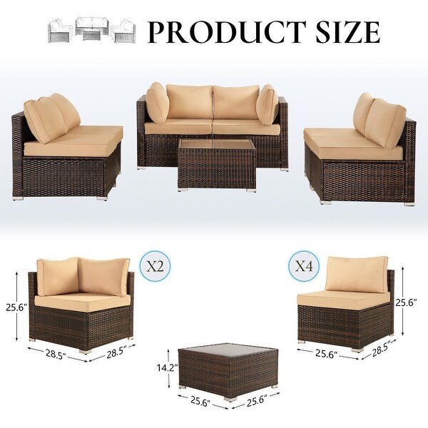 7PC Brown Wicker Patio Conversation Set with TableClearance