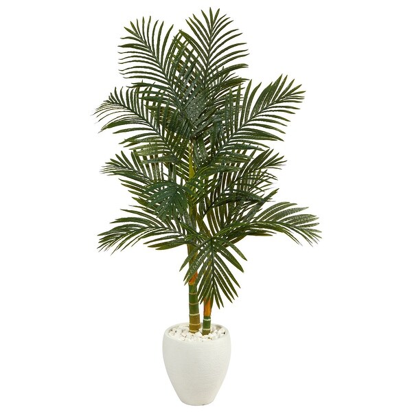 5.5' Golden Cane Artificial Palm Tree in White Planter