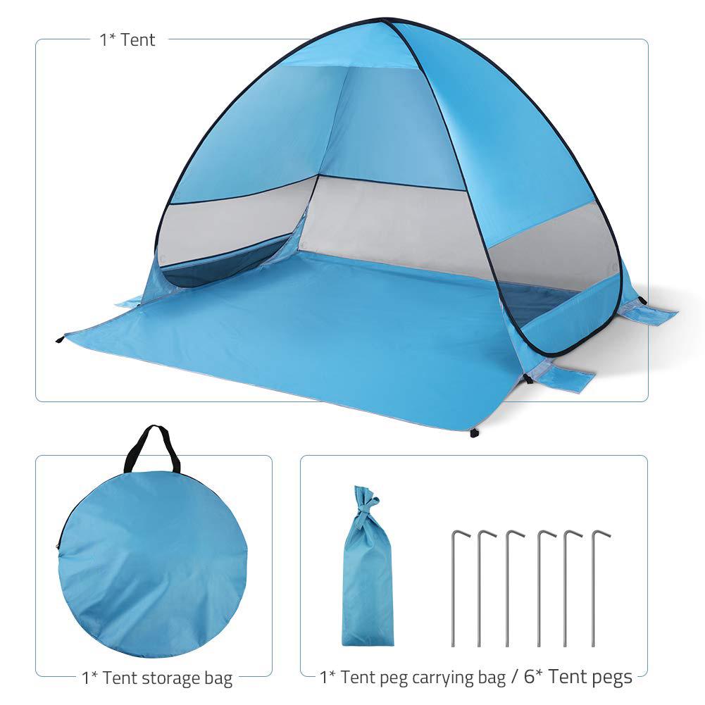 Beiou Automatic Beach Tent - UV Protection， Pop-up， Camping Tent for 2-3 People， Blue