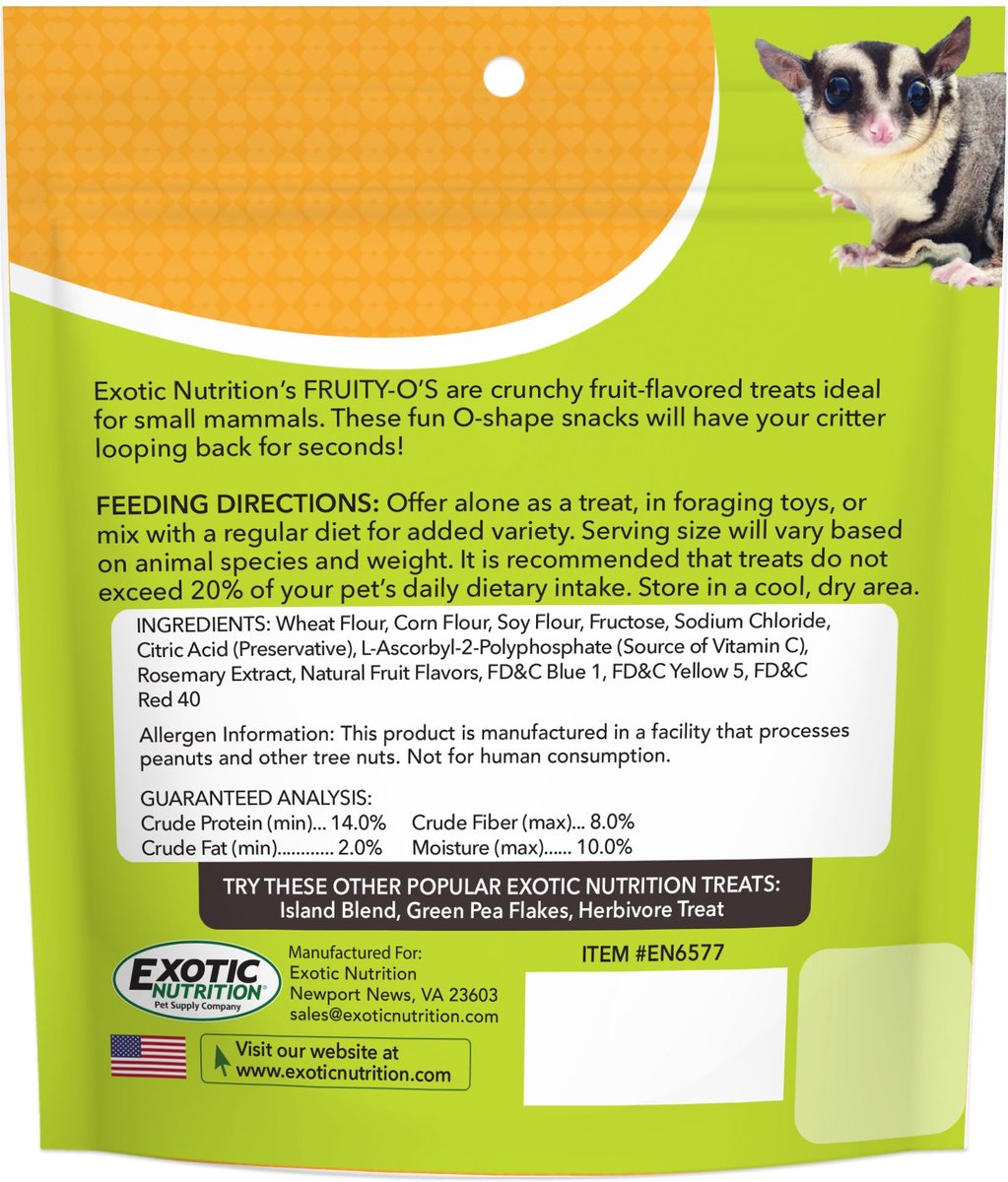 Exotic Nutrition Fruity O's Small Pet Treat， 2.5-oz bag