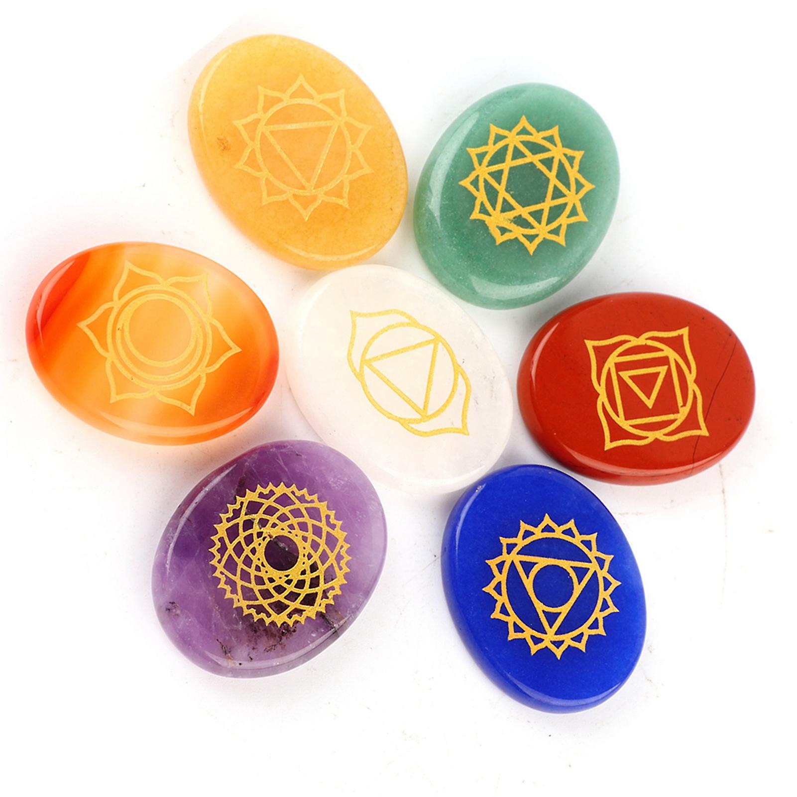 7pcs/set Engraved Spiritual Healing Meditation Palm Stones Reiki Chakra Crystal