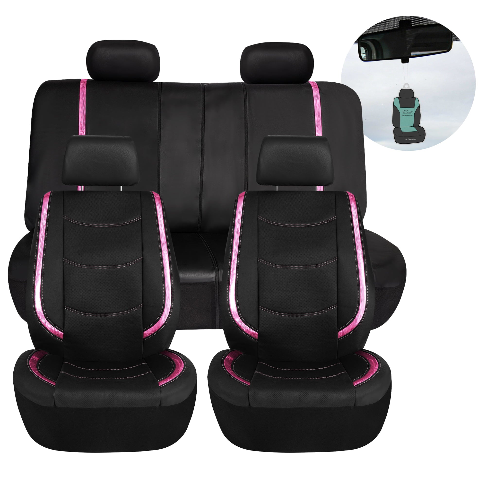 FH Group AFPU013115PINK Pink Leatherette Full Set Car Seat Cover with Air Freshener