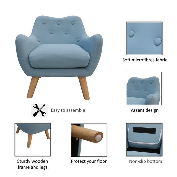 Microfibres Fabric Chair Single Sofa Comfy Upholstered Accent Armchair with Wooden Legs， Kids Sofa for Small Spaces