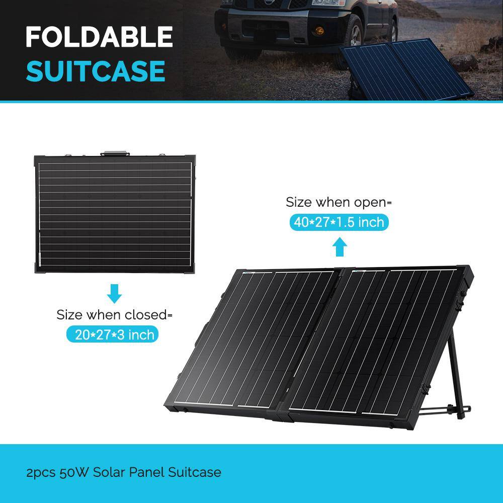 Renogy 100-Watt 12-Volt Foldable Suitcase Off-Grid Solar Kit Built-in Kickstand RNG-KIT-STCS100D-NC