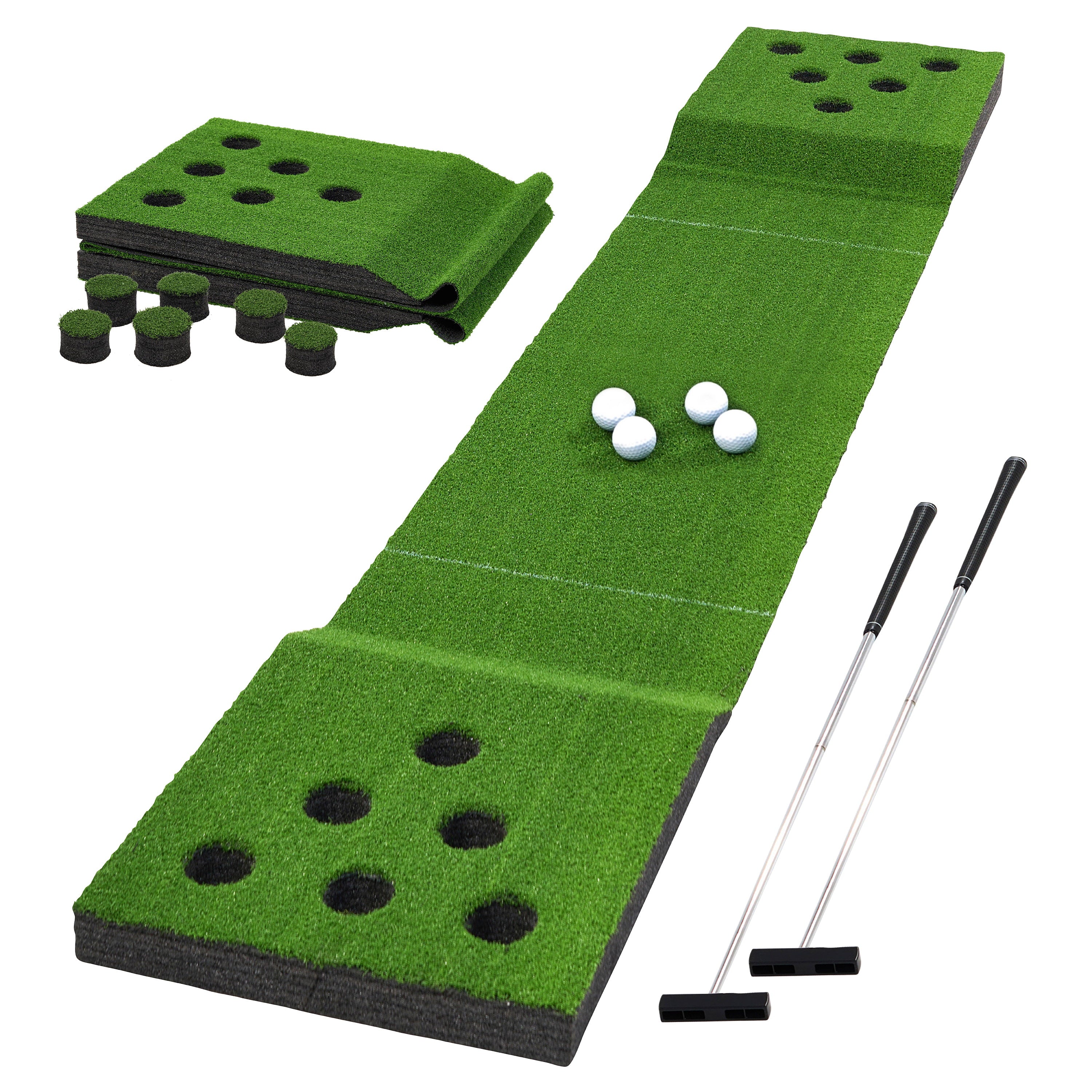 MD Sports Golf Pong Game Set， 100inch， Green， Includes 2 Putters and 4 Balls， Foldable