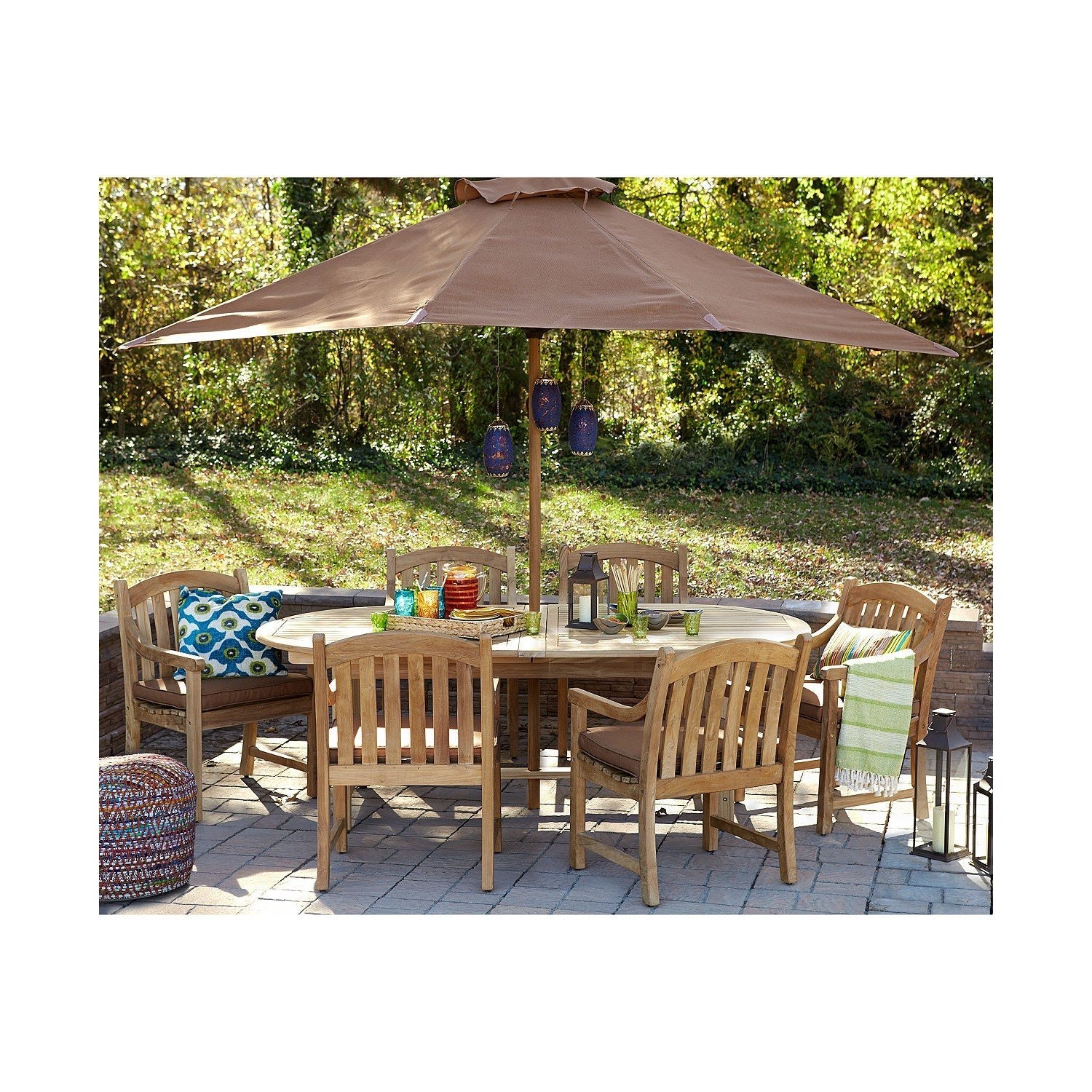 Harbour Teak Outdoor Dining Set (Teak Extendable Oval Table 71-95 with 6 Teak Tista Armchairs +FREE Cushions)