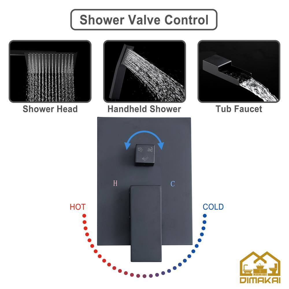 Hlihome Single-Handle 3-Spray 10 in. Shower Head Tub and Shower Faucet Handheld Shower Combo in Matte Black (Valve Included) DKSL-16-MB