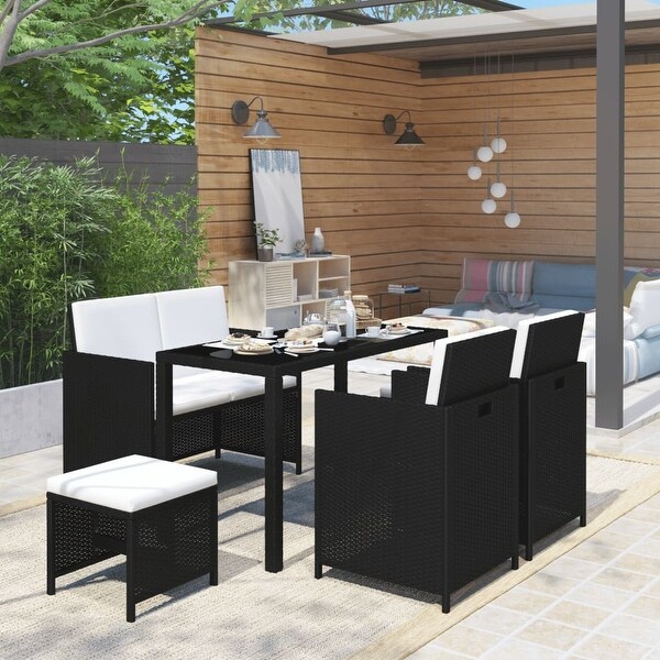 vidaXL 6 Piece Patio Dining Set with Cushions Poly Rattan Black