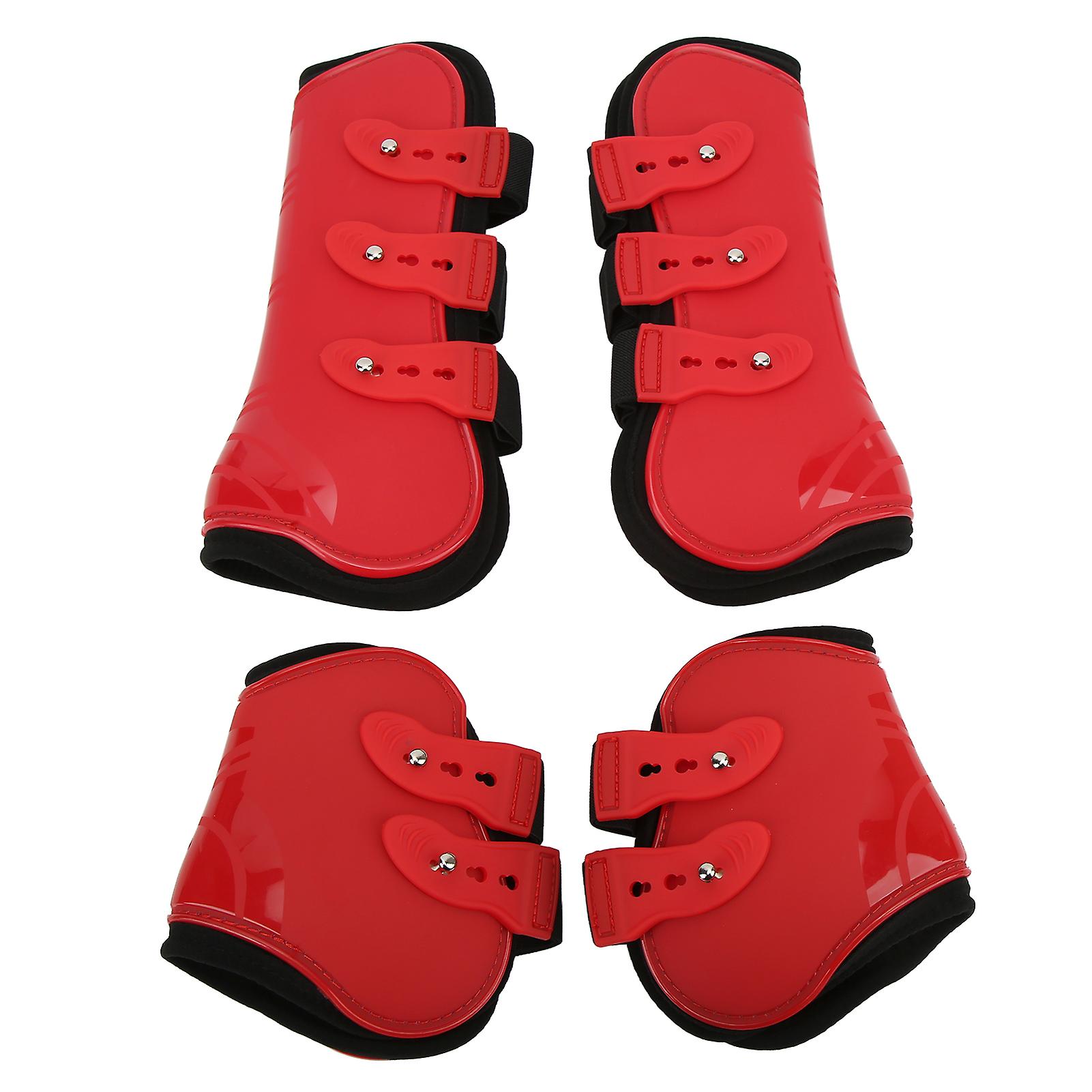 4pcs Horse Leg Guard Pu Neoprene Front Hind Horse Tendon Jumping Boots For Equestrian Equipmenta Set Of Red Front And Hind L