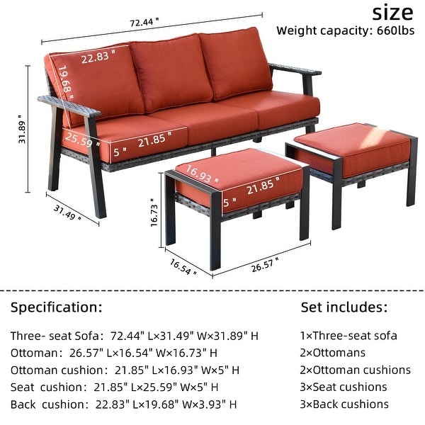 OVIOS Outdoor 3piece Wicker Sectional Sofa Set With Ottoman Steel Frame