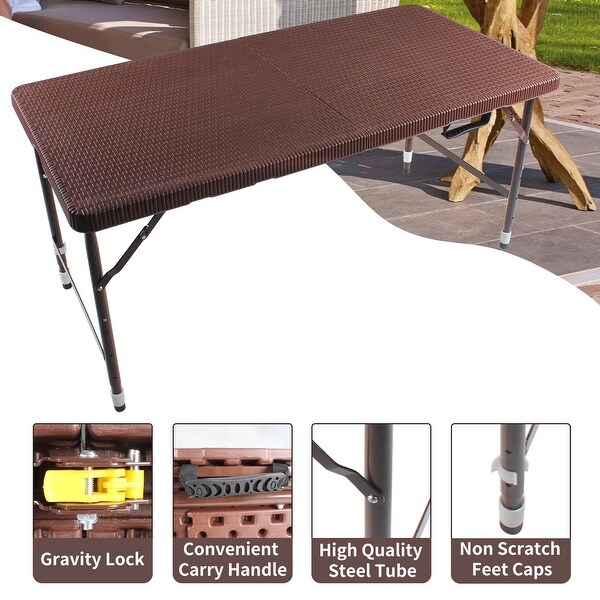 4ft Rattan Folding Table for Indoor and Outdoor