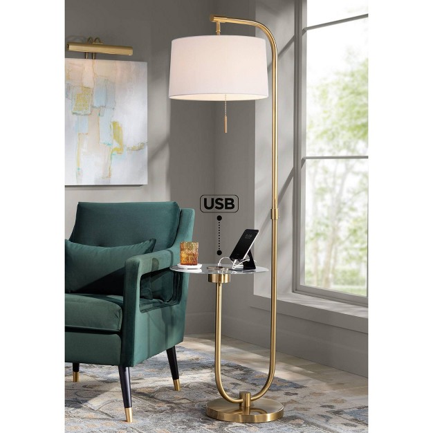 Tall Brass Usb Charging Port White Drum Shade For Living Room Bedroom Office House