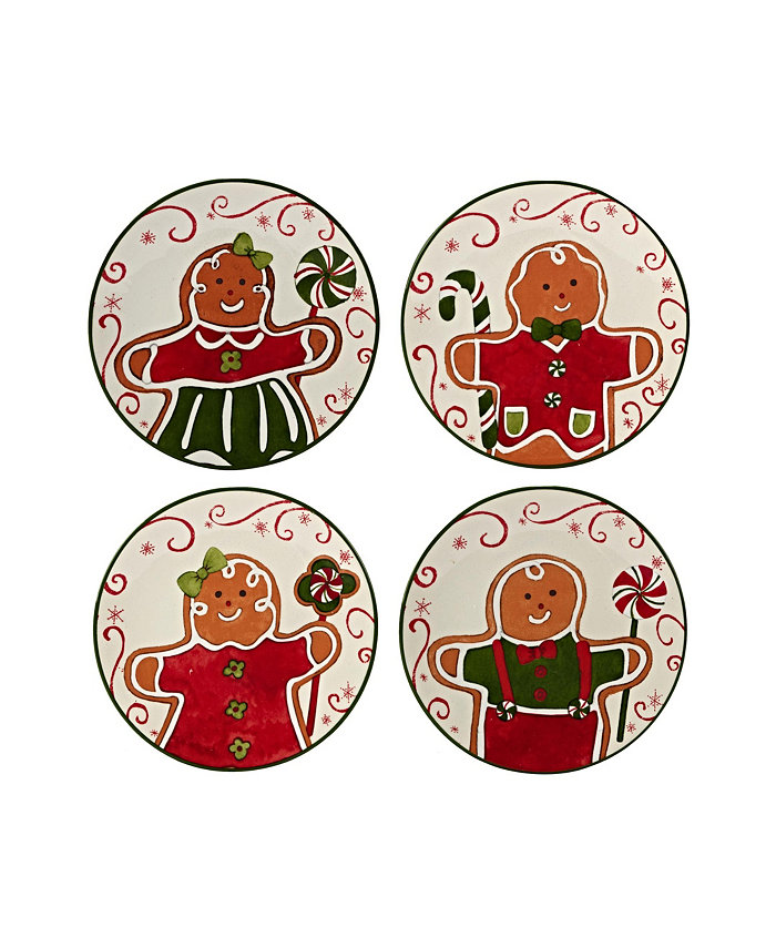 Certified International Holiday Magic Gingerbread 4 Set Canape Plate Set