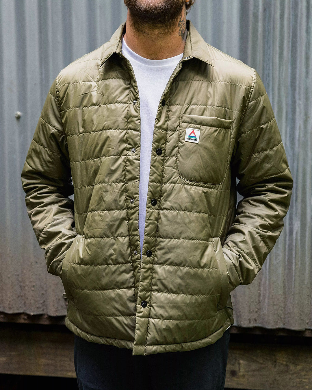 Grain Recycled Insulated Overshirt - Khaki