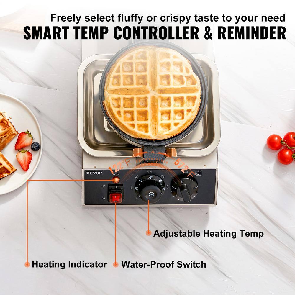 VEVOR Round Waffle Iron Non-Stick Stainless Steel Rotatable Waffle Cone 1300-Watt Commercial Waffle Maker YXHFBJHFBFGZ46VD6V1