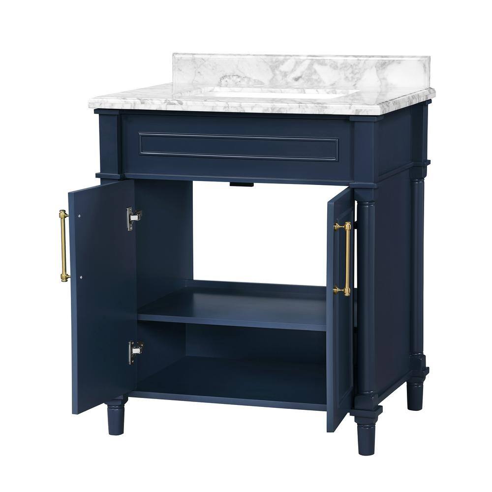 Home Decorators Collection Aberdeen 30 in. x 22 in. D x 34.5 in. H Bath Vanity in Midnight Blue with White Carrara Marble Top Aberdeen 30MB