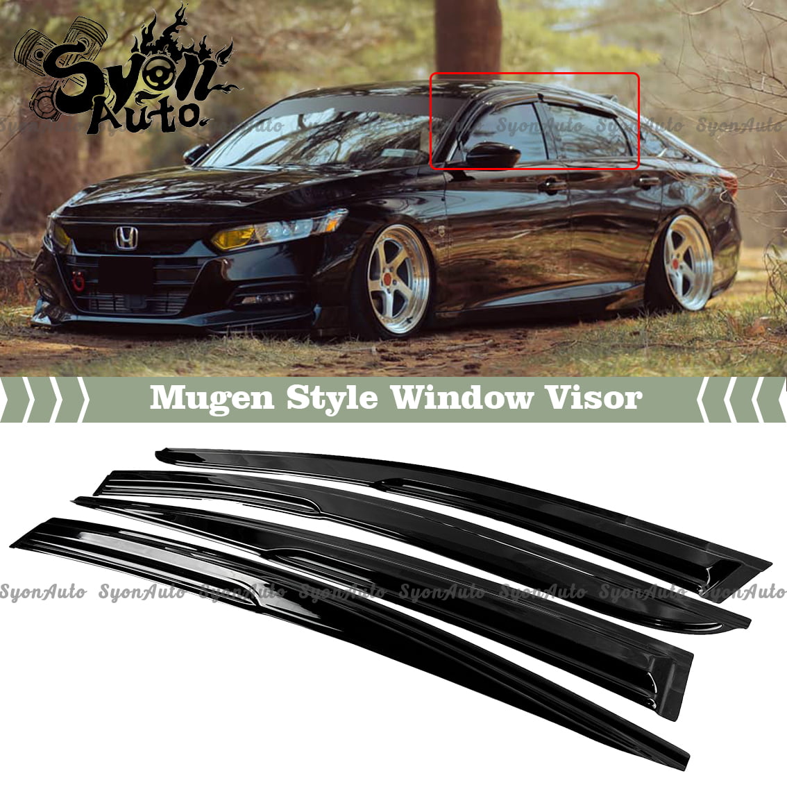 Fits 2018-2021 Honda Accord JDM 3D Wavy Mugen Style Window Visor Rain Guard Deflector