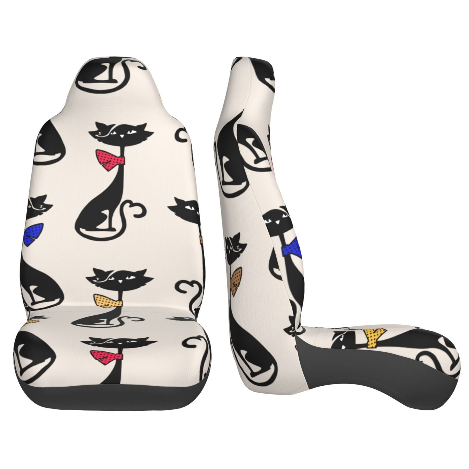 TEQUAN Front Seat Covers， Cute Cartoon Cats Kitten Pattern 2 Piece Car Seat Cover Fit Most Car SUV Truck Van