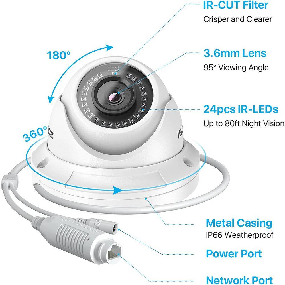 ZOSI ZM4295P 5MP PoE Wired Add-On IP Home Security Camera Motion Detection Only Work with Same Brand NVR IPC-4295P-W-C