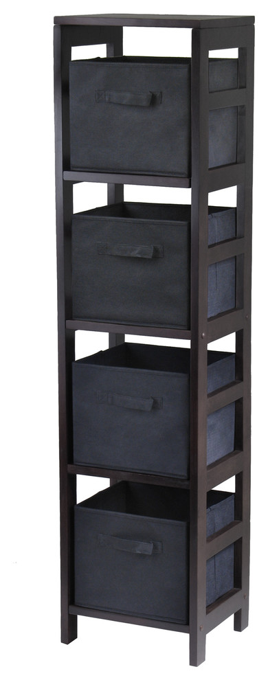 Capri 4 Section N Storage Shelf With 4 Foldable Black Fabric Baskets   Transitional   Bookcases   by GwG Outlet  Houzz