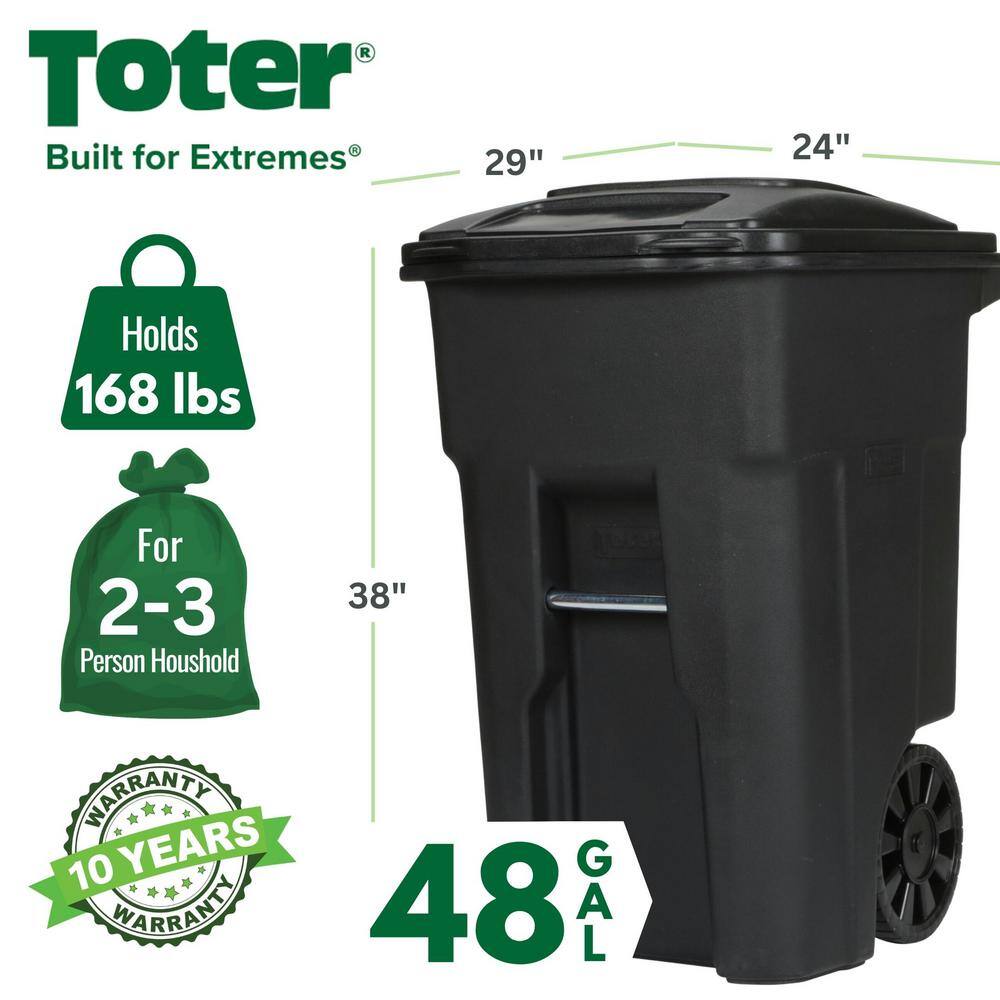 Toter 48 Gallon Black Rolling Outdoor GarbageTrash Can with Wheels and Attached Lid 79248-R2200