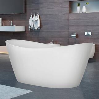 Empava 67 in. Acrylic Flatbottom Hourglass Freestanding Soaking Lighted Bathtub in White with Brushed Nickel Overflow and Drain EMA-67FT1518LED