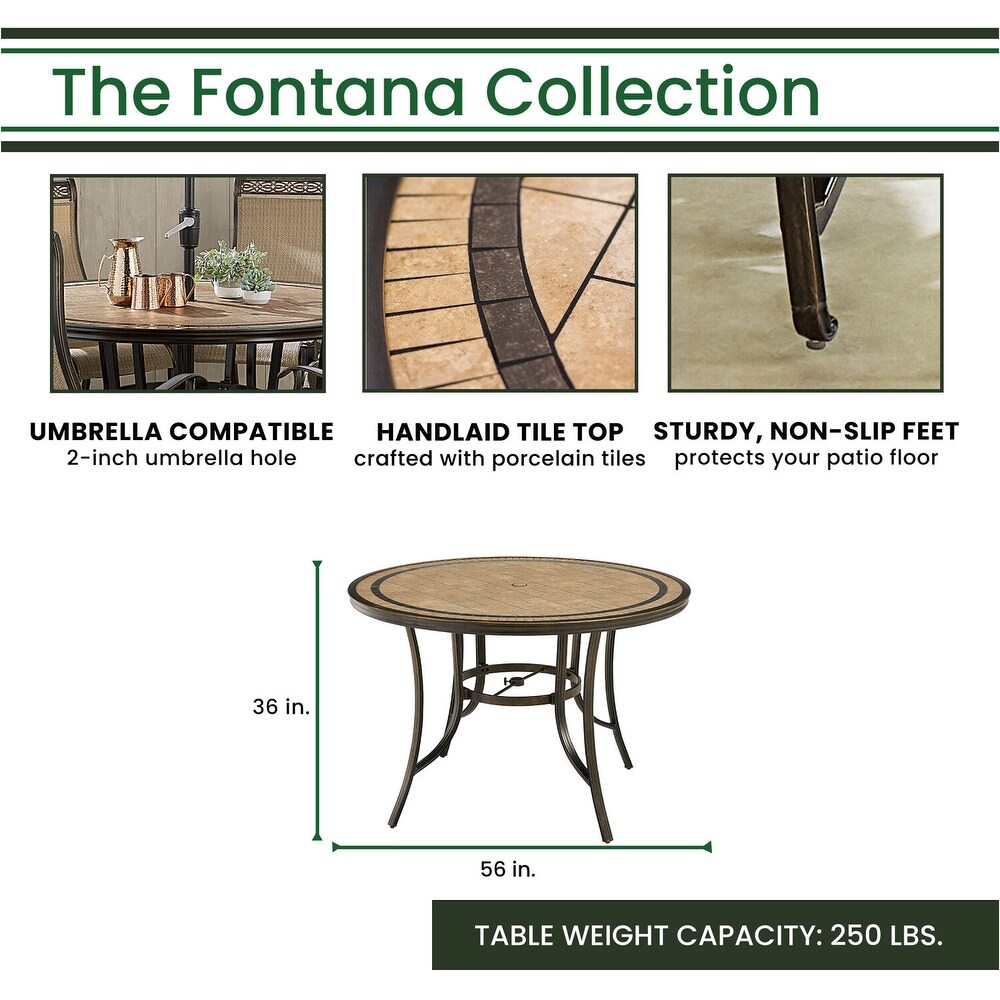 Hanover Fontana 7 Piece High Dining Set with 6 Counter Height Swivel Chairs and a 56 in. Tile Top Table