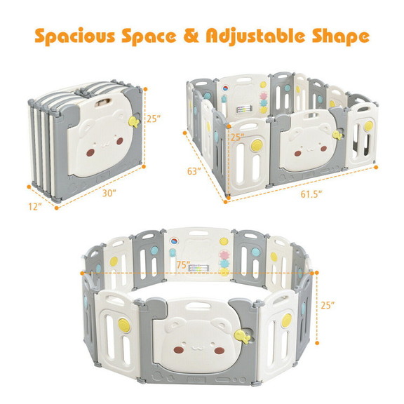 Costway 74962081 14 Panel Foldable Baby Playpen Sa...