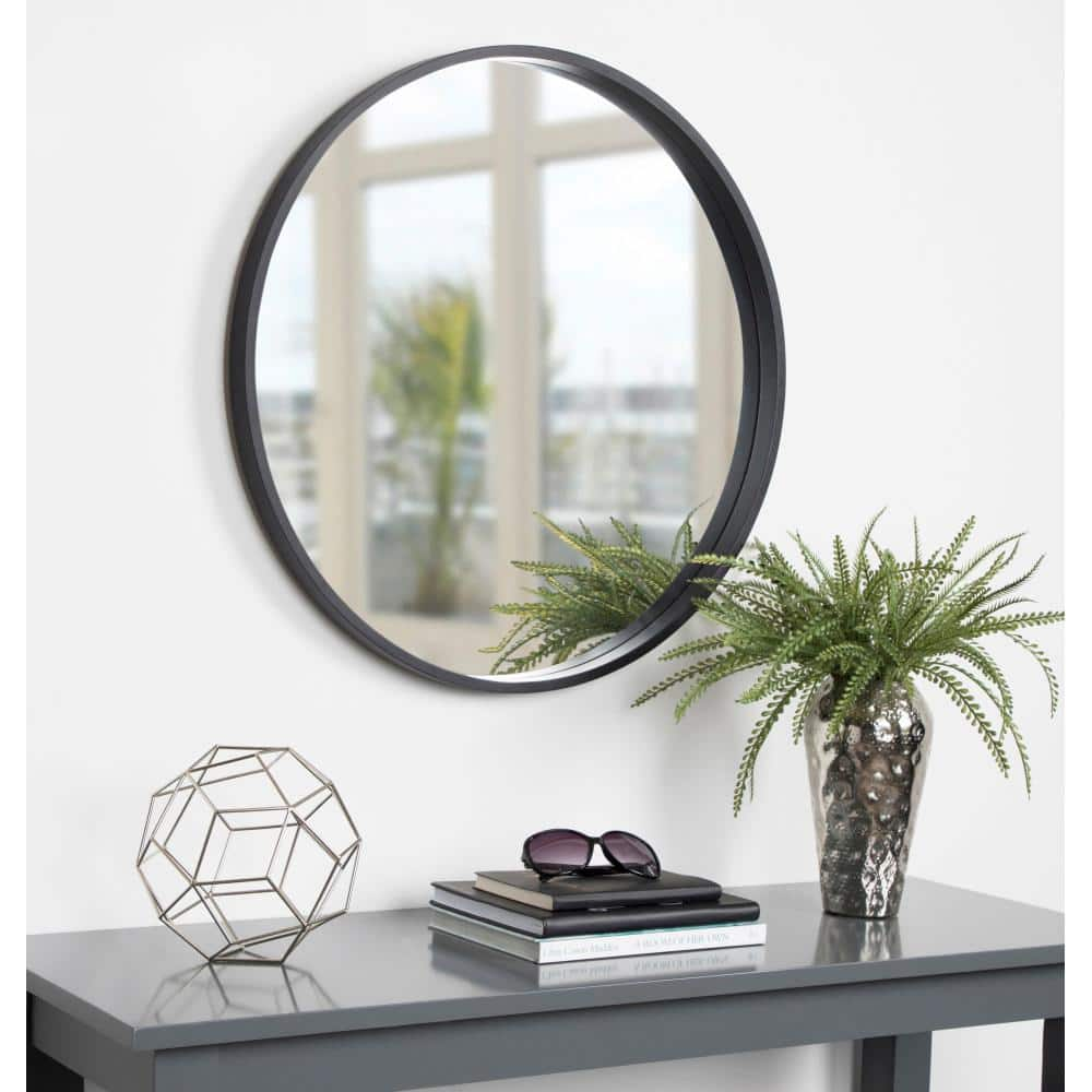 Kate and Laurel Medium Round Black Contemporary Mirror (25.59 in. H x 25.59 in. W) 213122