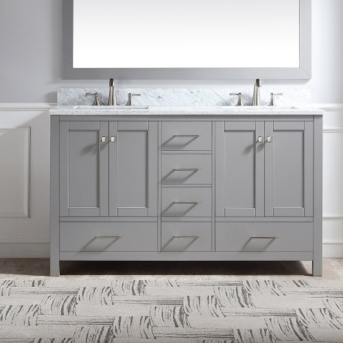 60 Double Bathroom Vanity in Grey with Carrara Ma...