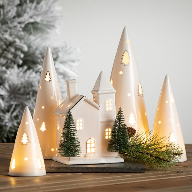 7 quot h Sullivans Lighted Porcelain House Set Of 2 White