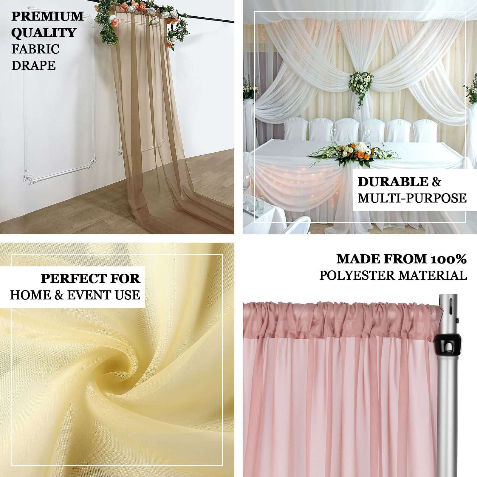 Premium White Chiffon Ceiling Drapery, Long Curtain Backdrop Panel With Rod Pocket 5ftx32ft