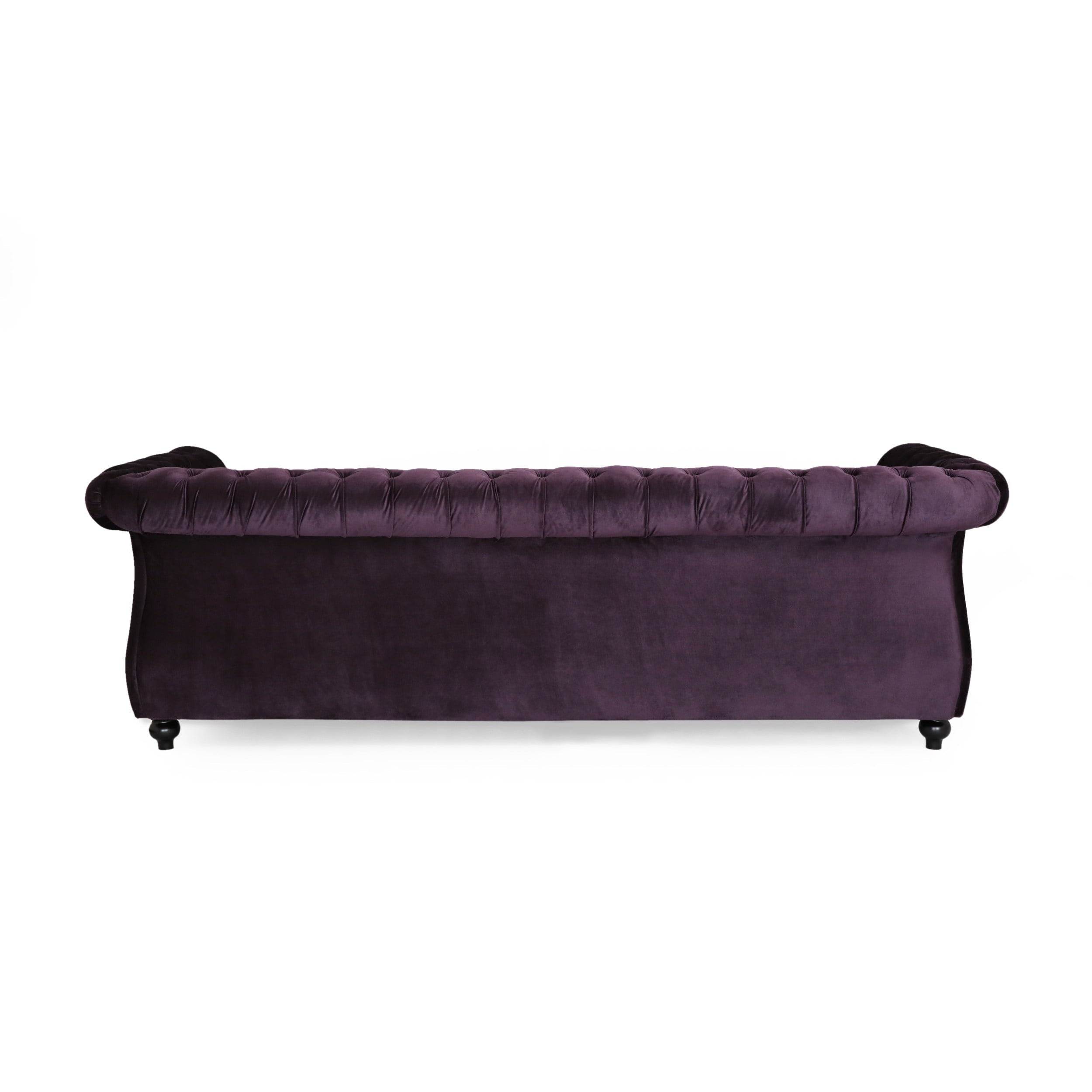 Noble House Aaniya Velvet Tufted Sofa, Blackberry, Dark Brown