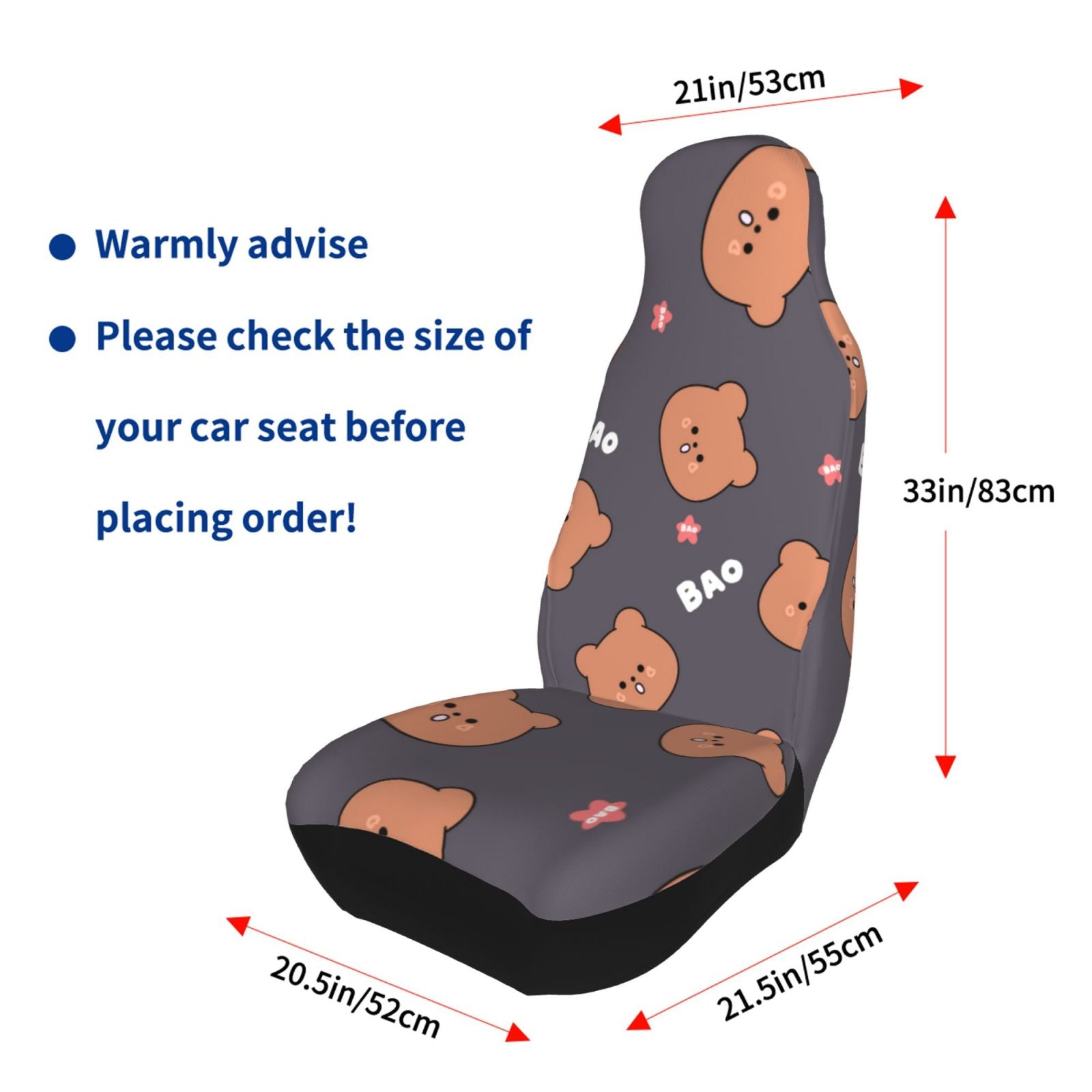 TEQUAN Front Seat Covers， Brown Cartoon Bear Pattern 2 Piece Car Seat Cover Fit Most Car SUV Truck Van