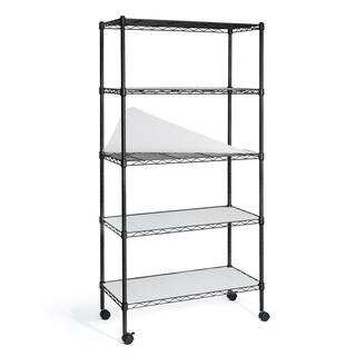 CAPHAUS Black 5-Tier Adjustable Height Welded Garage Storage Shelving Unit with LinerWheels (30 in. W x 61 in. H x 14 in. D) RWW-CH30145WL-BK