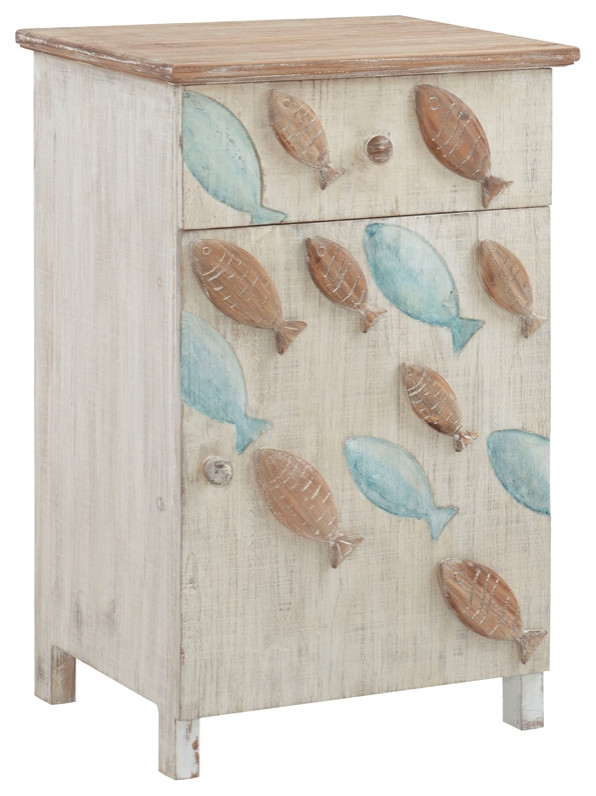 Linon Hays Fish Wood Storage Side End Table in Distressed White   Beach Style   Side Tables And End Tables   by Homesquare  Houzz