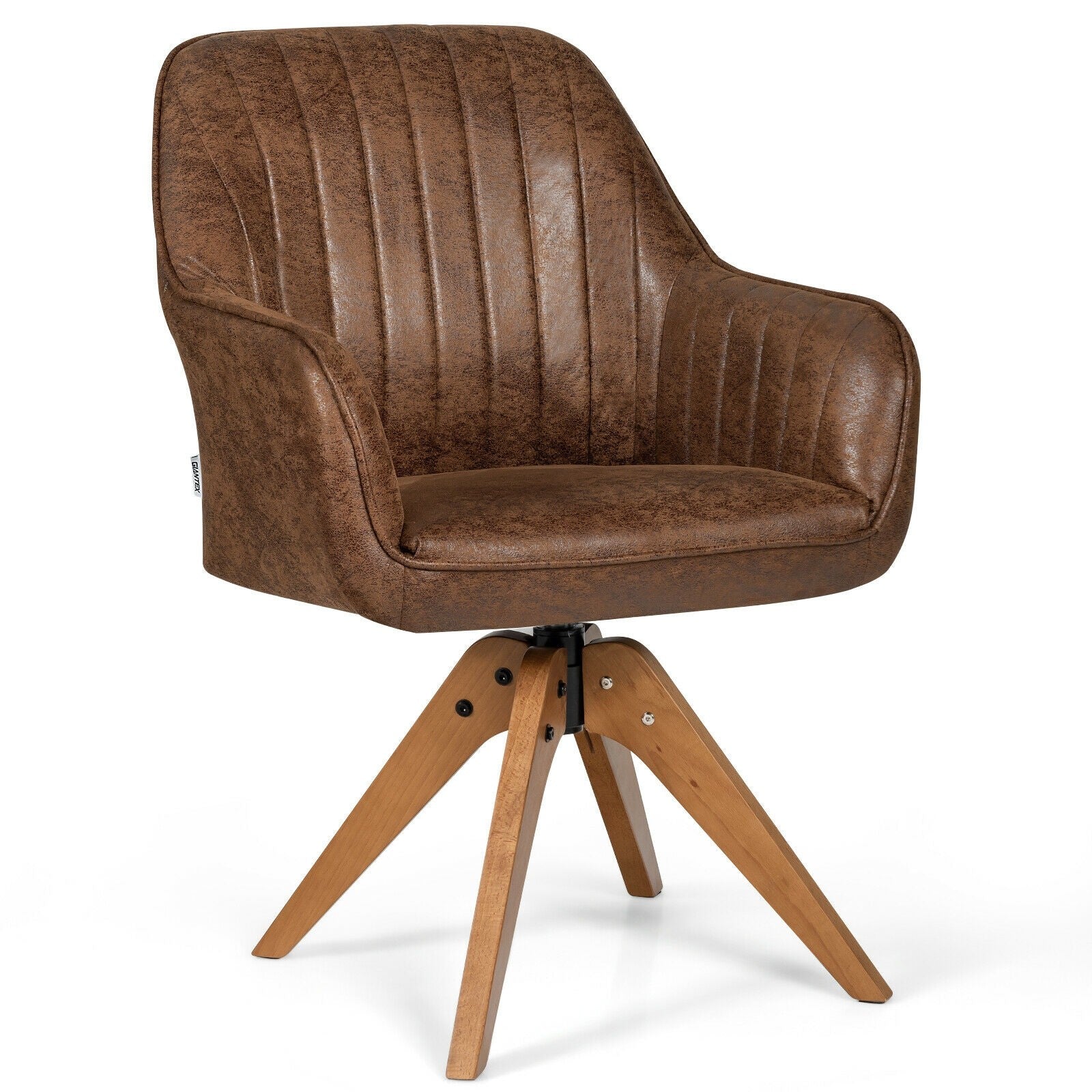 Modern Dining Armchair, No Wheels but Swivel, Solid Wood Legs, Thick Felt Foot Pads