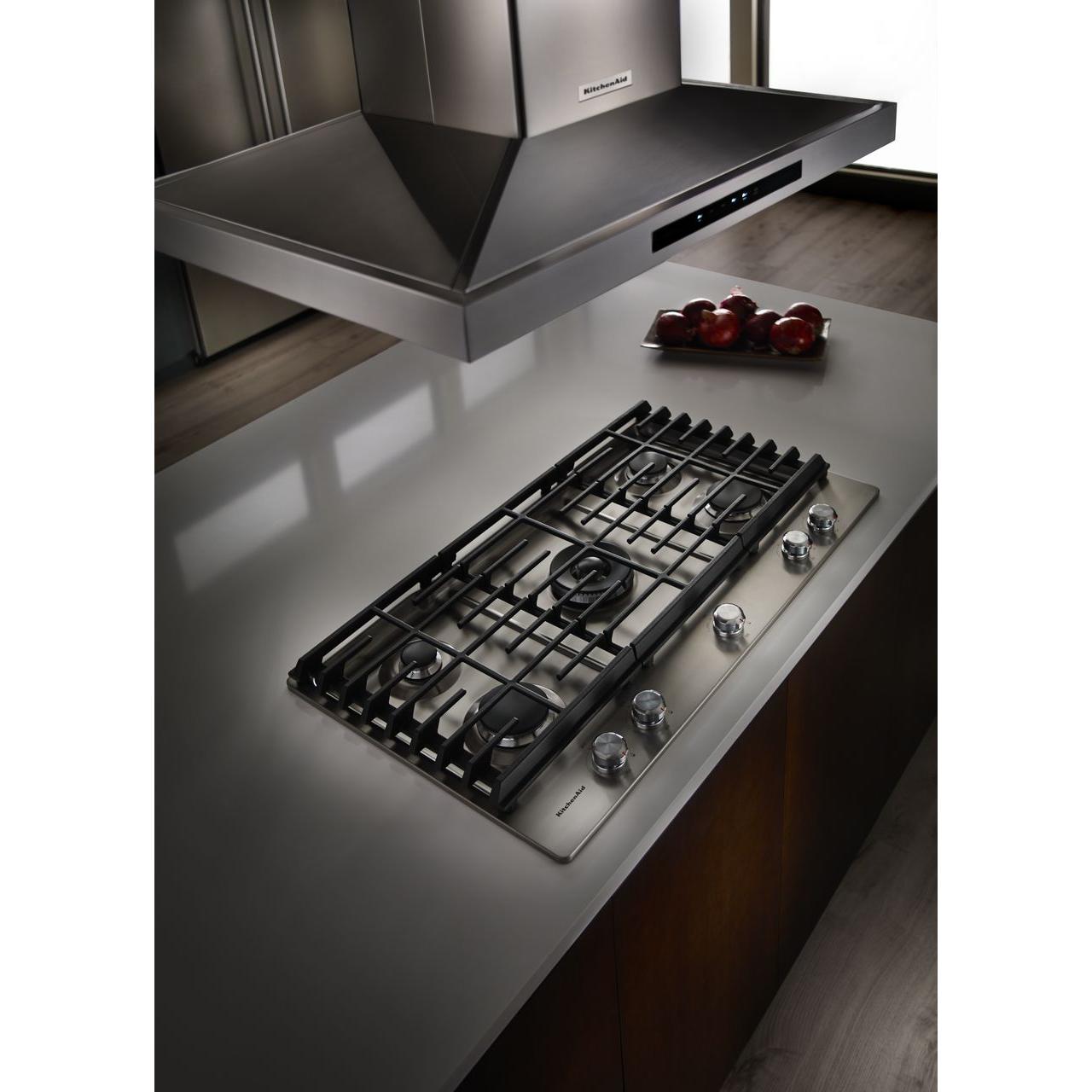 KitchenAid 36-inch Built-in Gas Cooktop with Even-Heat? Burner KCGS556ESS