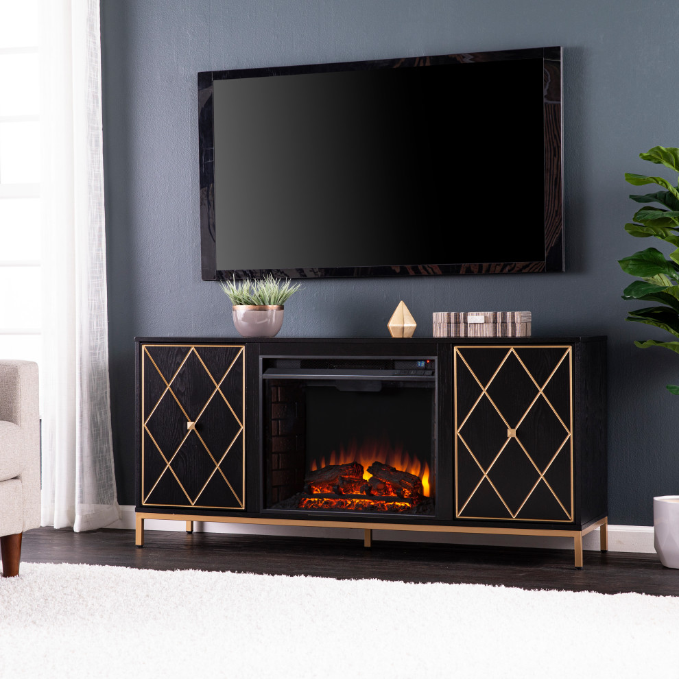 Crewe Electric Fireplace With Media Storage   Contemporary   Entertainment Centers And Tv Stands   by SEI  Houzz