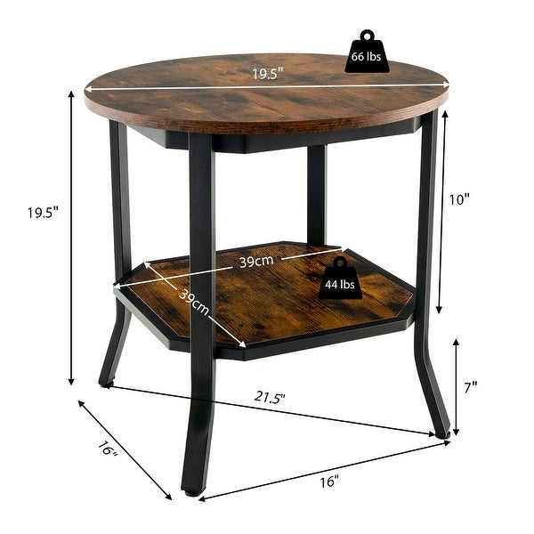 Round End Table， Set of 2 Nightstand w/Storage Shelf， Small Farmhouse Rustic Coffee Table w/Steel Frame and Wood Grain