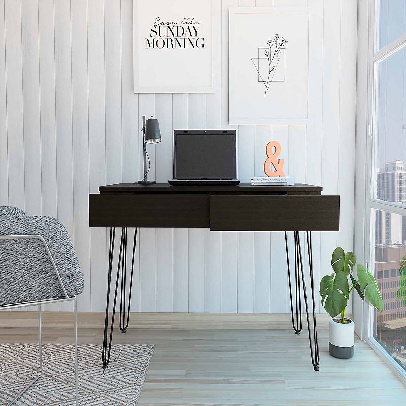 Oakland Writing Desk with Two Drawers and Hairpin Legs